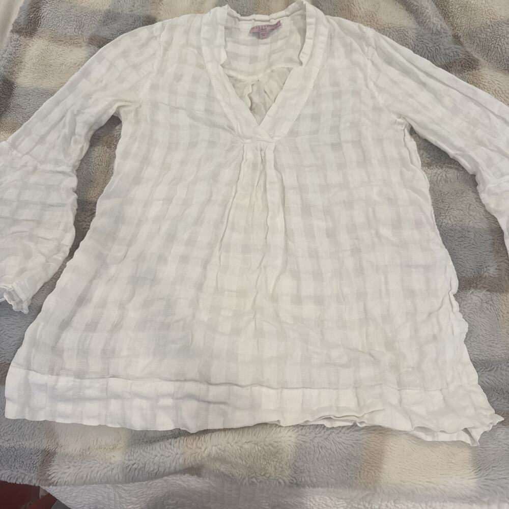Calypso st barth top - Women's L White, long-sleeved, pop-over, Linen